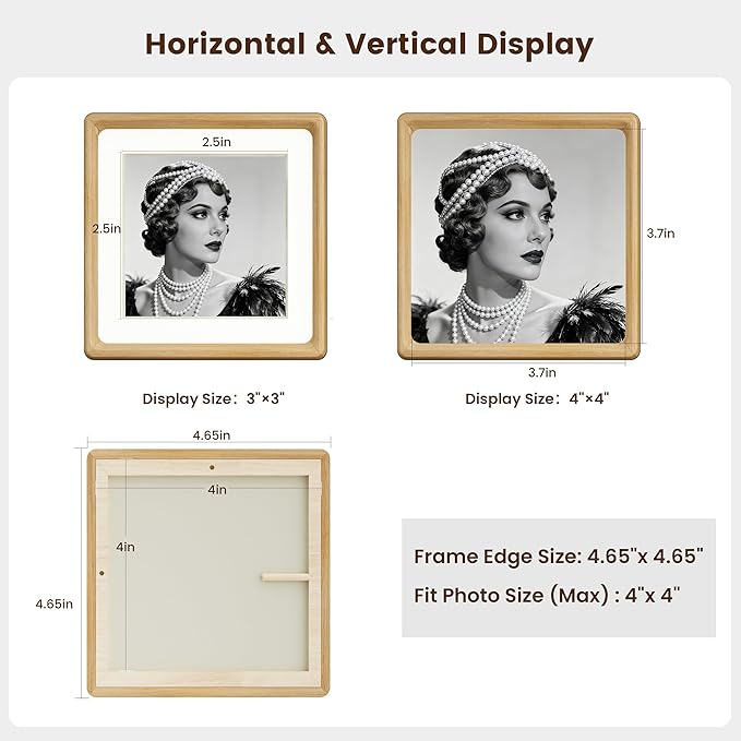 HELPLEX 4x4 Matted to 3x3 Square Picture Frame Set of 2 - Natural Oak Wood with HD Tempered Glass, Convertible Design for Wall or Tabletop Display - Art Gallery & Luxury Home Office Decor