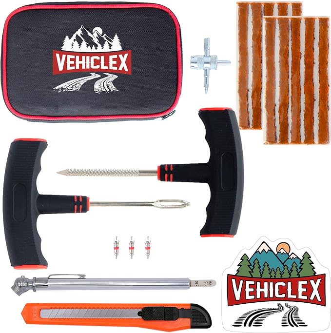 Tire Repair Kit for Plug and Patch - Vehiclex Essential Kit for Car, Motorcycle, ATV, Tractor, Lawn Mower