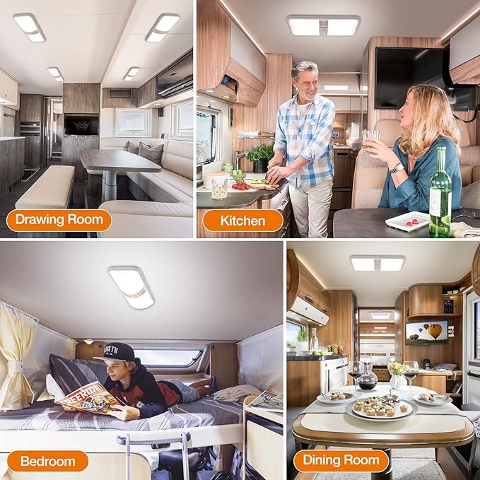 RV Lights Interior, 12 Volt Led Lights 1000LM, Camper Lights 8W, RV Led Lights Interior Fixtures 12V, RV Ceiling Dome Light with Switch for RV/Camper/Trailer/Boat/Car (Natural White, 4Pack).