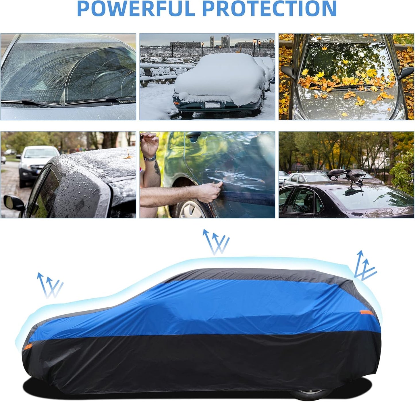 SUV Car Cover Waterproof All Weather,Cover Full Exterior Cover Windproof Outdoor Full Car Cover UV/Snow/Hail/Dust Protection Fit SUV Jeep-Length 190" to 200"