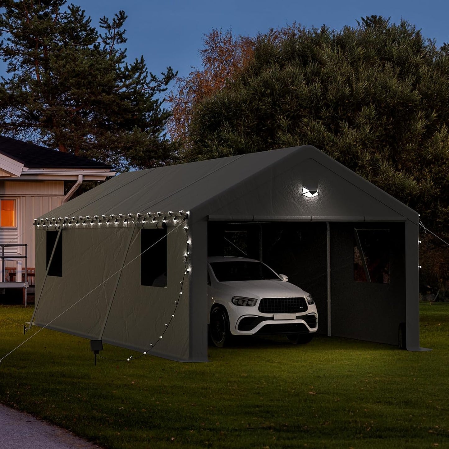 13x25 Carport Canopy, Heavy Duty Car Port, Portable Car Ports Garage with 2 Roll-Up Zipper Drive Through Doors, Grey