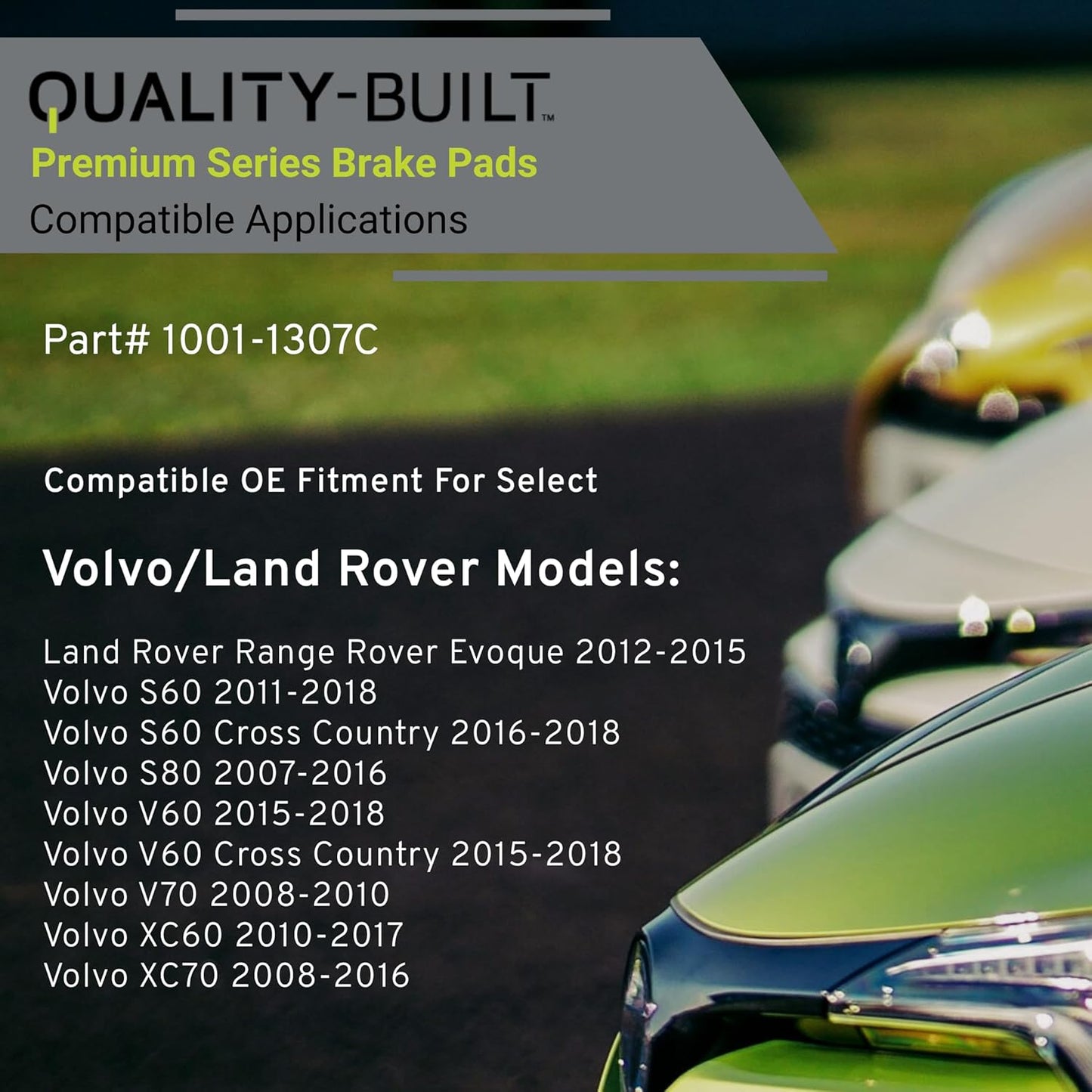 Premium Ceramic Rear Brake Pads (1001-1307C) Compatible with 2007-2018 Land Rover/Volvo (Range Rover Evoque/S60/S60 Cross Country/S80/V60/V60 Cross Country/V70/XC60/XC70)