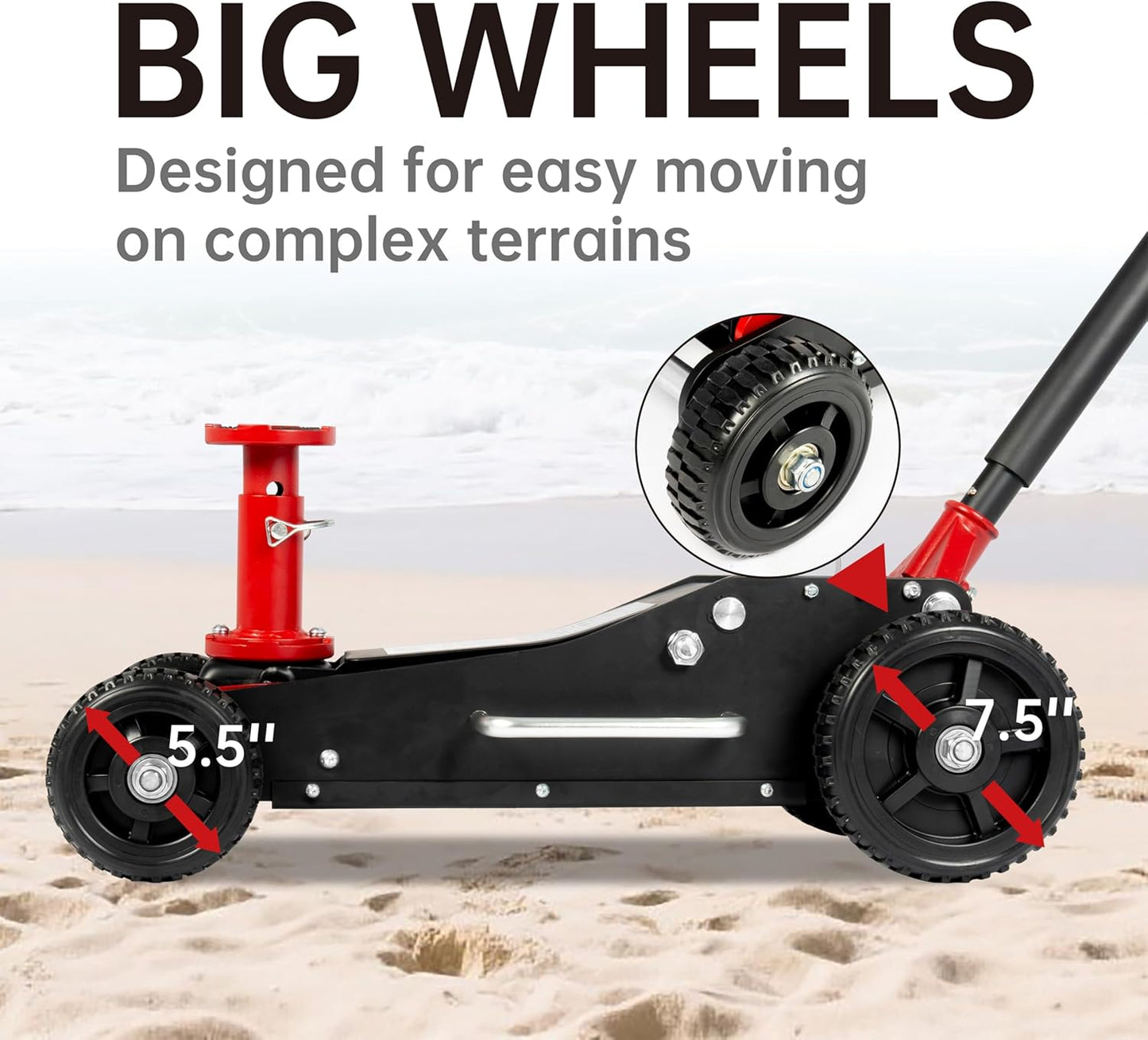 3 Ton (6600 lbs.) Big Wheel Dual Pistons Heavy-Duty Steel Construction Off-Road Jack, Hydraulic Car Jack with Extra Saddle, for Trucks, SUVs, ATVs