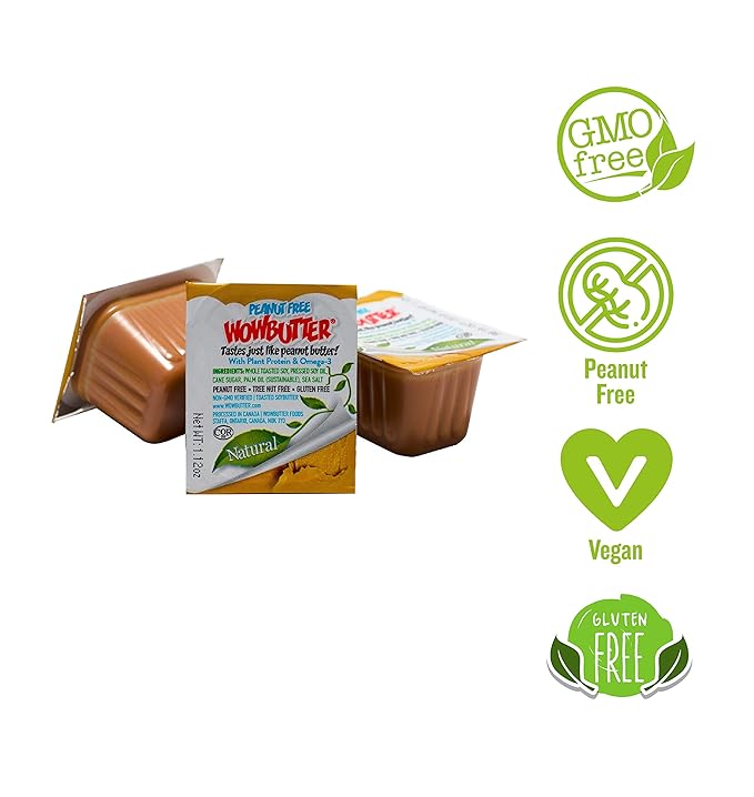 WOWBUTTER - Creamy Peanut & Tree Nut Free Spread - 100 Cups - 1.12oz each - Made With Whole Toasted Soy - All Natural Ingredients - Safe for School - Vegan Plant Protein Food - Gluten Free & Non-GMO