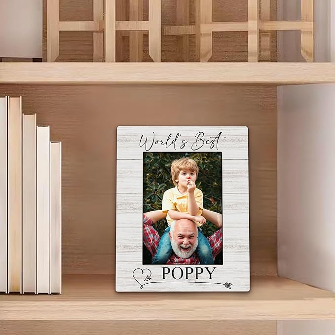 Poppy Gifts Picture Frame 5x7, Grandpa Photo Frame, Christmas Fathers Day Birthday Gifts for Poppys from Grandkids, World's Best Poppy Wooden Picture Photo Frames for Desk Home Room Decor