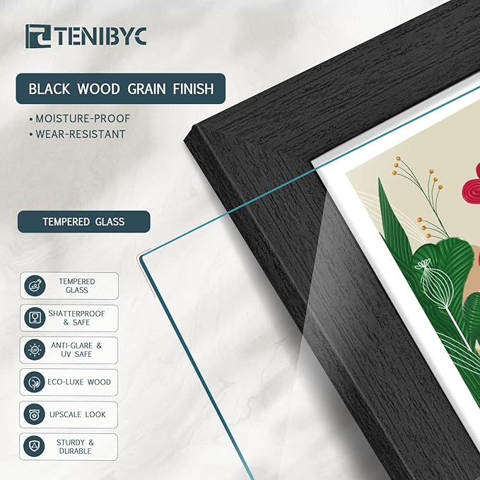 16x20 Picture Frames Set - 3 Pack - Black Solid Wood Poster Frame - Tempered Glass - Exclusive Woodgrain - Rooms, Offices, Gallery, Studio, and Hallway, Wall Display Decor