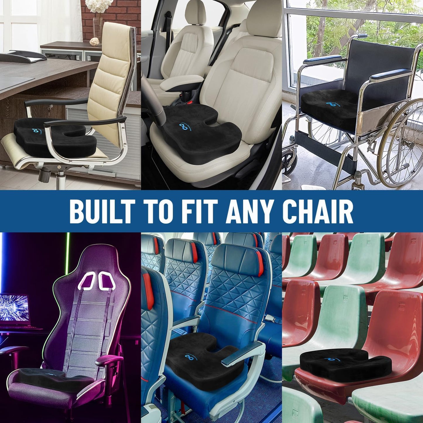 Everlasting Comfort Doctor Recommended Memory Foam Seat Cushion for Office Chairs & Car Seat - Ergonomic Office Desk Accessories for Tailbone Pain Relief, Sciatica & Back Support