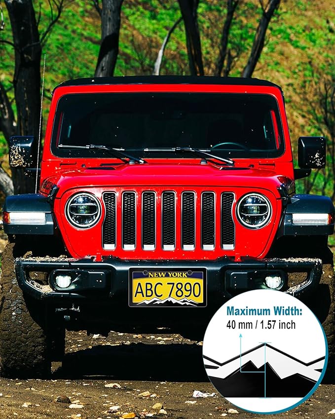 Mountain License Plate Frames- White on Black 3D Mountain Raised, ABS Plastic Car Tag Holder | Includes Rust-Proof Screws, Caps & Free Vinyl Decal Sticker