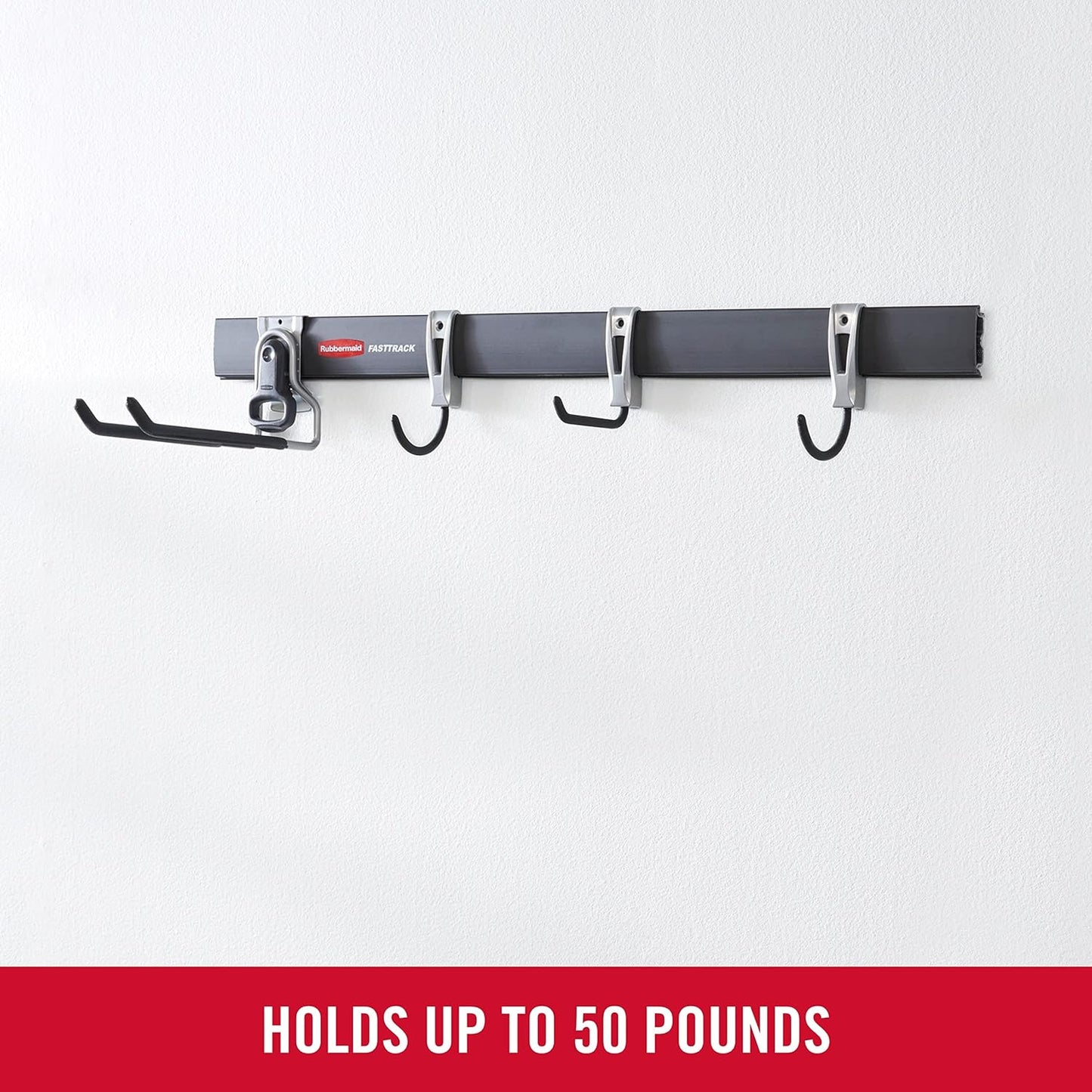 Rubbermaid FastTrack Garage Storage Utility Hooks 5 Piece Black All in One Rail Hook Kit and Tool Organizer Heavy Duty for Home/Garage/Shed/Garden