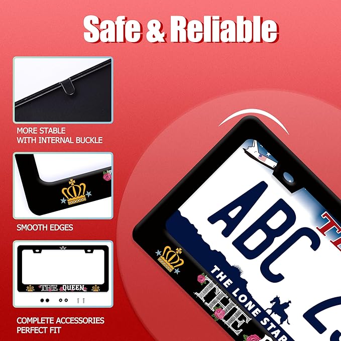 Personalise Queen License Plate Frame Colorful Crown License Plate Frames Funny Auto Accessory Bracket Stainless Steel License Plate for Women Men 6.3x12.3 Inch