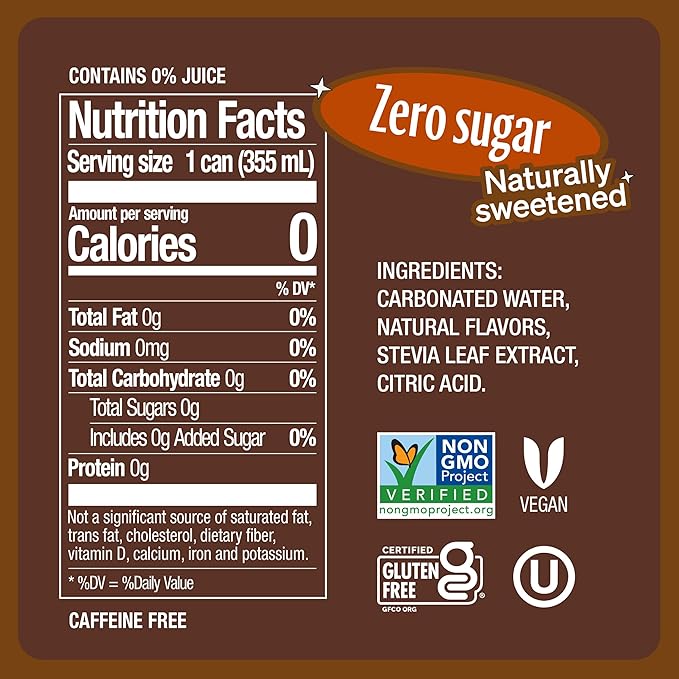 Zevia Zero Sugar Soda, Ginger Root Beer, 12 oz Cans (24-Pack) – Naturally Sweetened, Zero Calorie Sugar Free Soda - Non-GMO Project Verified, Gluten-Free, Vegan