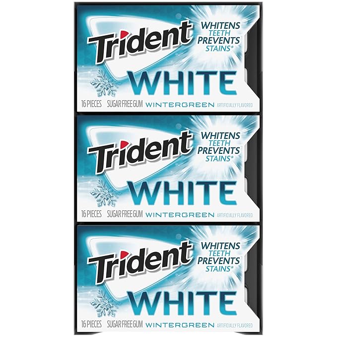 Trident White Wintergreen Sugar-Free Chewing Gum, 9 Packs of 16 Pieces (144 Total Pieces)
