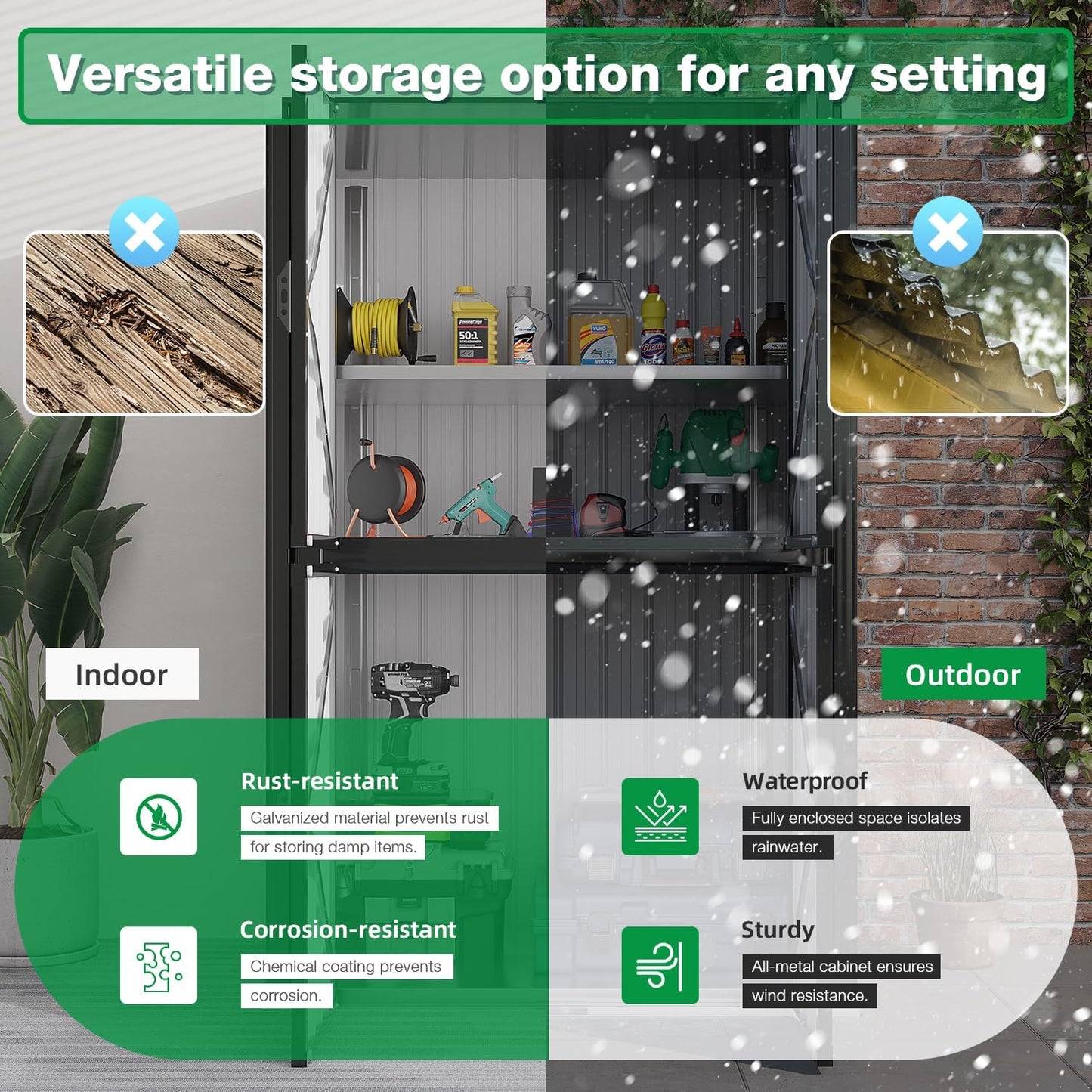 AECOJOY Outdoor Storage Cabinet Waterproof with Shelves, Dark Grey Lockable Vertical Outdoor Cabineyt, Large Storage Shed Tall Weatherproof Outdoor Cabinets Garden Sheds & Outdoor Storage Clearance