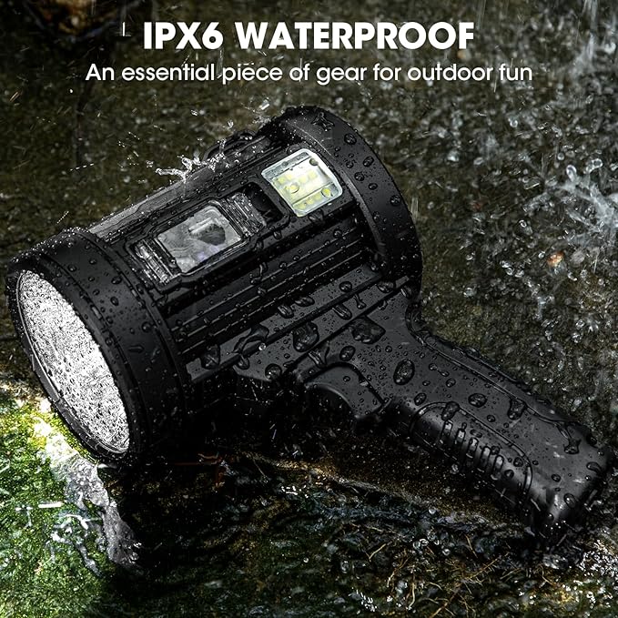 Rechargeable Spotlight, 99,000 Lumens Super Bright Handheld Led Flashlight, Outdoor Spot Light with Cob Light and Solar Panelsfor Boating Camping