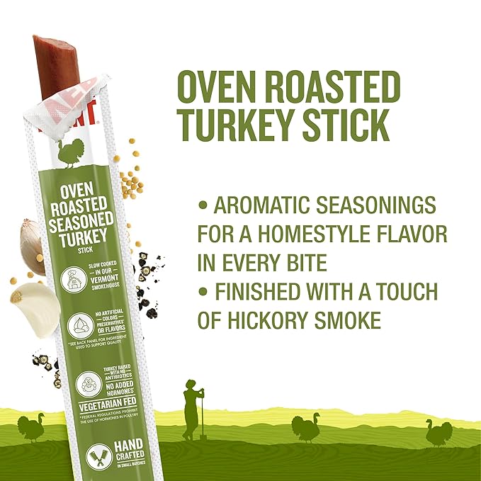 Vermont Smoke & Cure Meat Sticks - Oven Roasted Turkey - Protein Snacks, No Antibiotics or Added Hormones, Hiking Snacks- 1 oz, 24-Pack