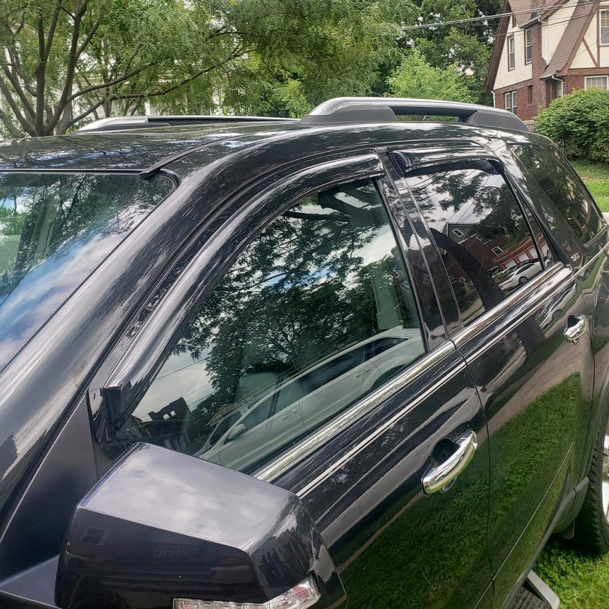 94632 Sunproof Waterproof Side Window Visor Wind Vent Deflector, 4pcs Dark Smoke Proective Nice Rain Guards Set fit for 2007-2016 GMC Acadia &2007-2010 Saturn Outlook