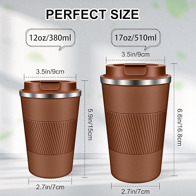 Coffee Travel Mug 12oz Insulated Coffee Mug with Lid Portable Spill-Proof Coffee Travel Mug No Handle Reusable Stainless Steel Mug Keeps Cold and Hot Suitable for Car, Daily, Travel and Gifts