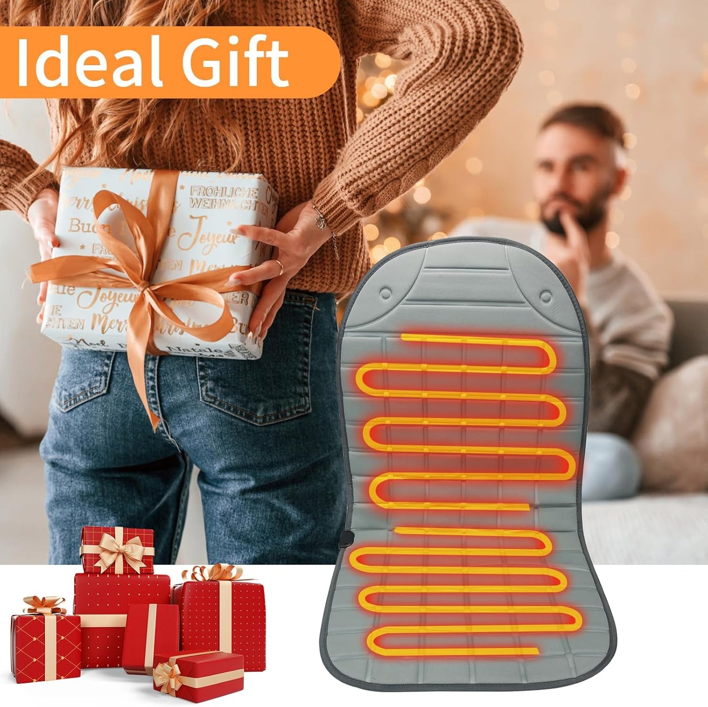 Seat Cover for Cold Weather, Winter Seat Cushion with Adjustanle Buckle for Full Back and Seat (2, Gray)