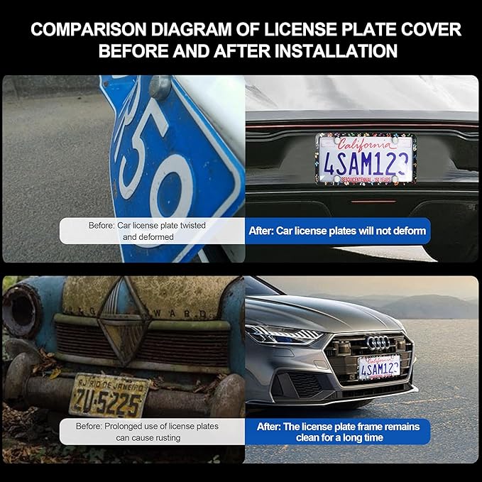 2pcs License Plate Protector Unbreakable License Plate Frames and Covers Set Front and Rear Clear License Plate Cover Butterfly Flowers License Plate Frames Fits Standard Us Plates with Screws Caps