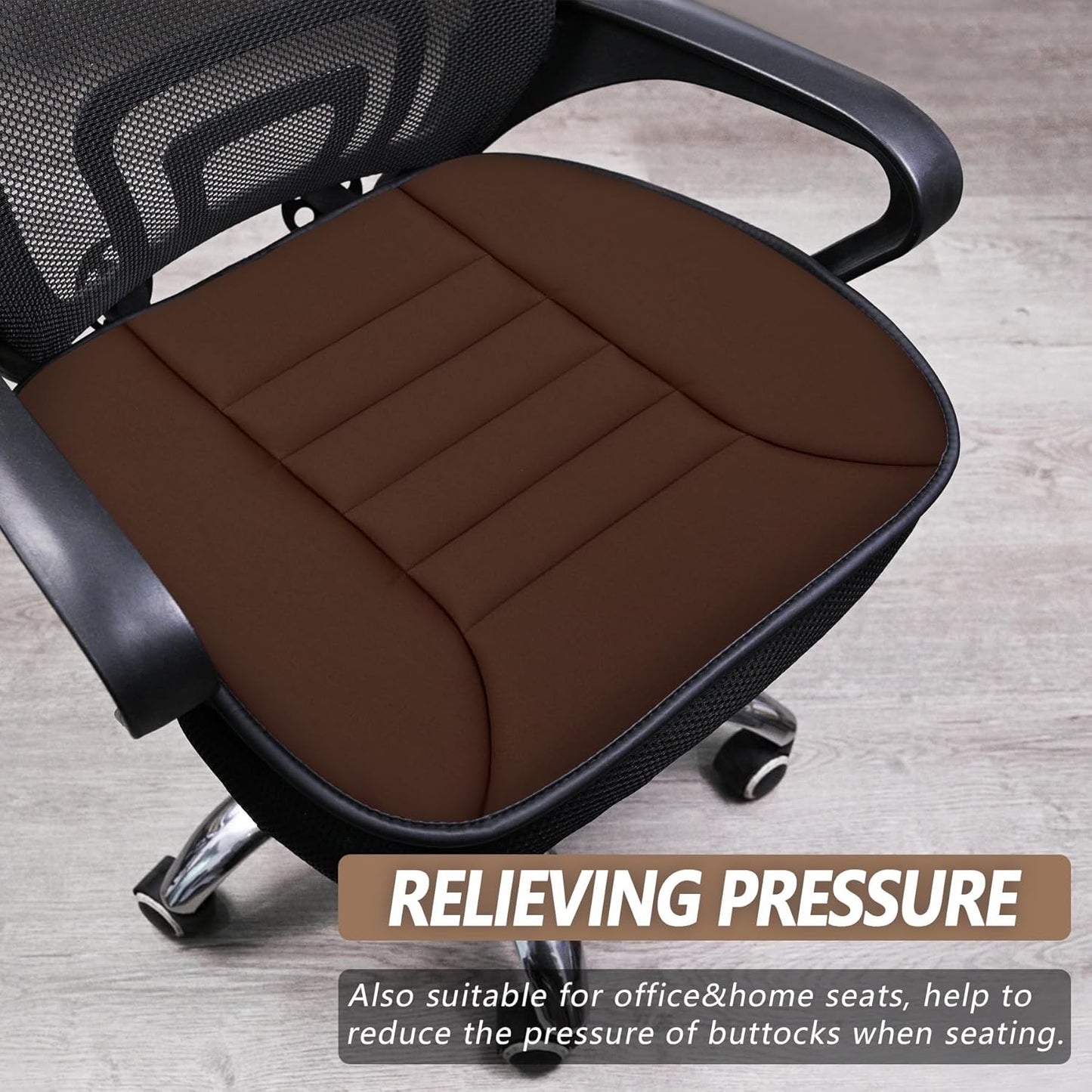 MYFAMIREA Car Seat Cushion Pad 1.2" Thick Comfort Protector for Car Driver Seat Office Chair Home Use Memory Foam Cushion with Non Slip Bottom, 20'' x 18.5'', Coffee