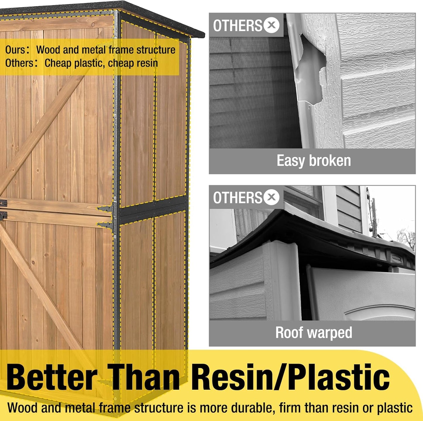 Aivituvin Storage Shed Outdoor Storage Cabinet Upgraded with All Arounded Metal Frame, Wooden Floor and Adjustable Shevels 55" L x 29" W x 67" H, Brown