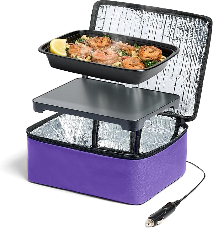 HOTLOGIC Mini Heated Lunch Box - Portable Electric Food Warmer for Men and Women - Great for Work, Office, and Construction - Cook, Reheat, and Eat on the Go - 12V - Purple