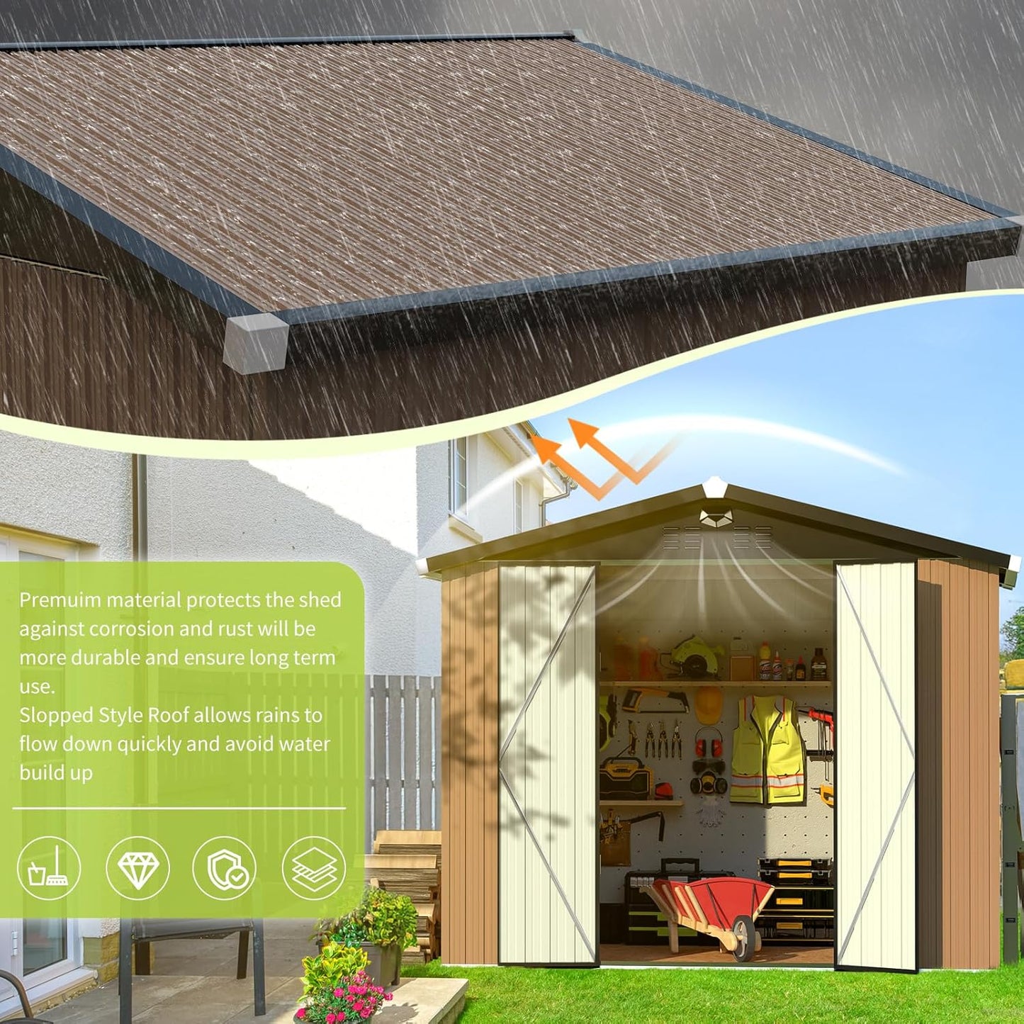 Metal Storage Shed,Outdoor Storage Building 8x6,Large Backyard Shed with Lockable Door,Waterproof Outside Storage Shed