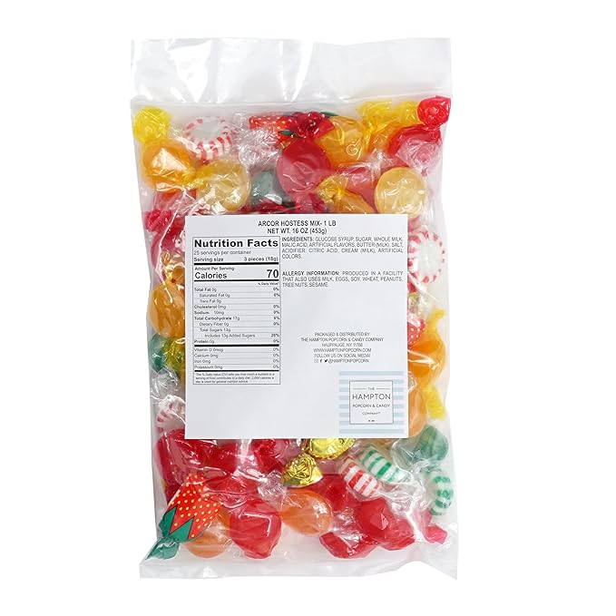 Arcor Hostess Mix, 1 Pound Bulk Candy (Approx. 75 pcs.), Arcor Candy, Old Fashioned Hard Candy Assortment, Butterscotch, Strawberry Candy, Cinnamon Discs, Peppermints