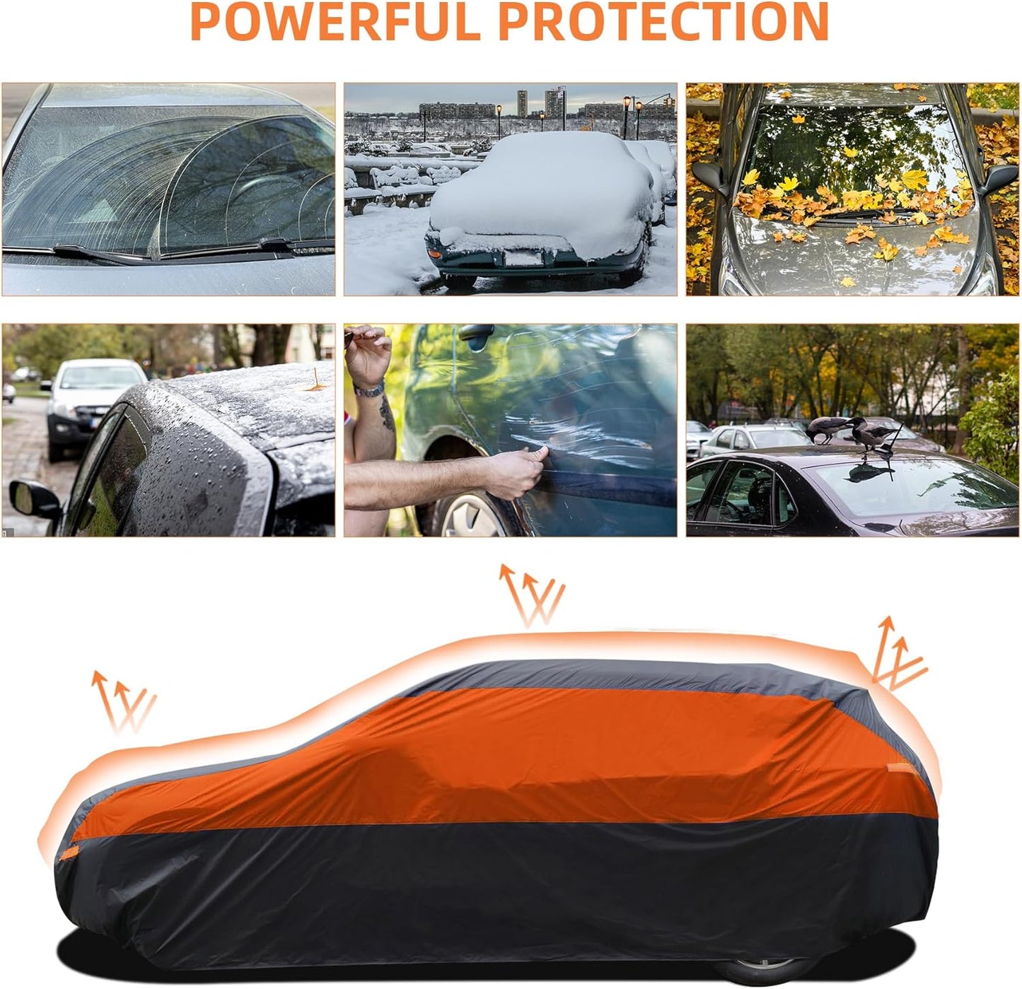 SUV Car Cover Hatchback Cover Waterproof All Weather, Outdoor Car Covers for Automobiles with Zipper Door, Hail UV Snow Wind Protection, Car Cover, Fit SUV Jeep-Length (up to 181")
