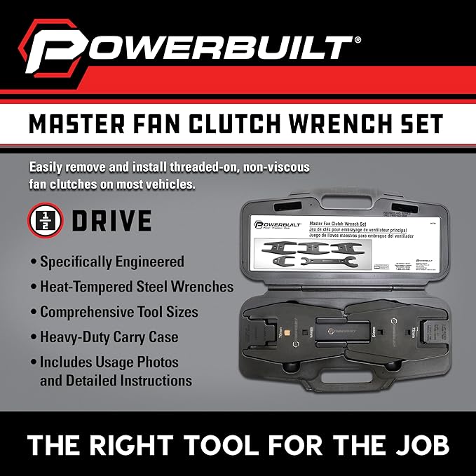 Powerbuilt Master Fan Clutch Wrench Set, Remove and Install Tools for AC Clutches, Air Conditioning System Components, Pulley Holing Tool, Storage Case - 647759