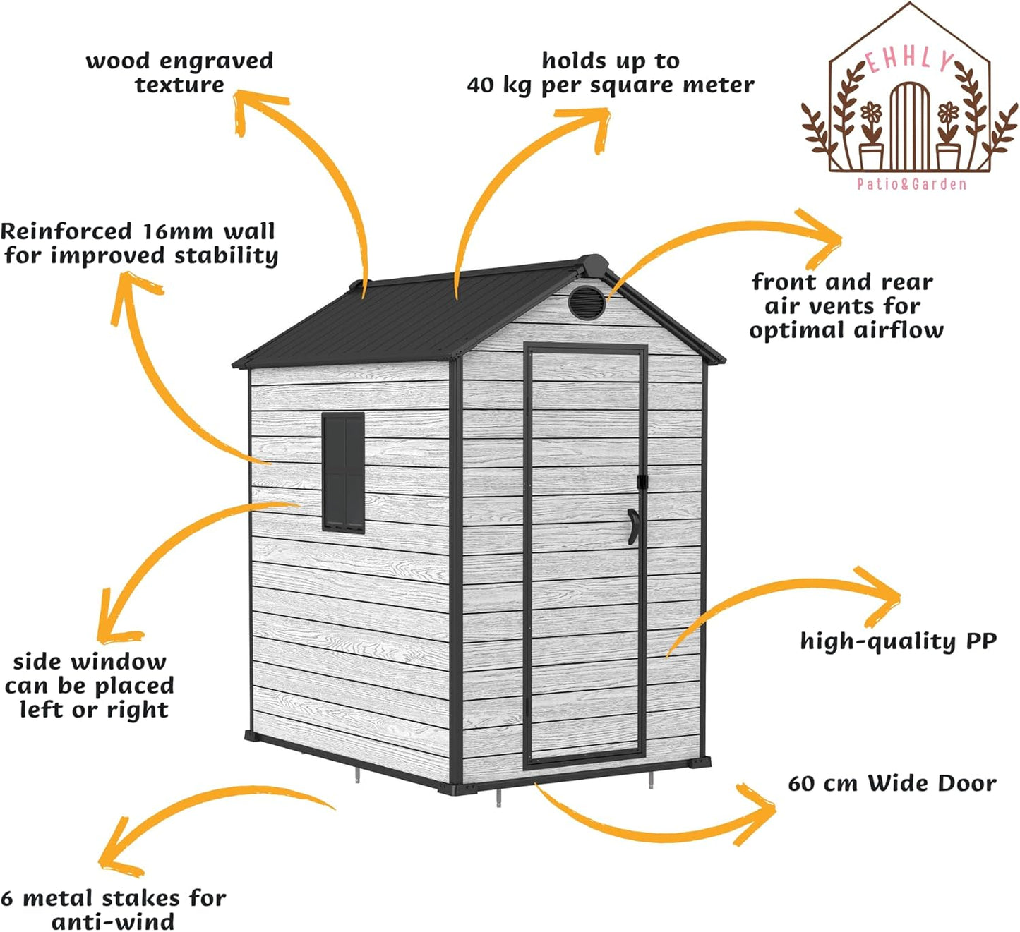 4.4x6 FT Resin Outdoor Storage Shed Large, 230 Cuft Garden Tool Sheds & Outdoor Storage Plastic Shed with Floor, 7FT Tall Backyard Outside Lawn Mower Storage Shed with Side Window, Cemented Grey