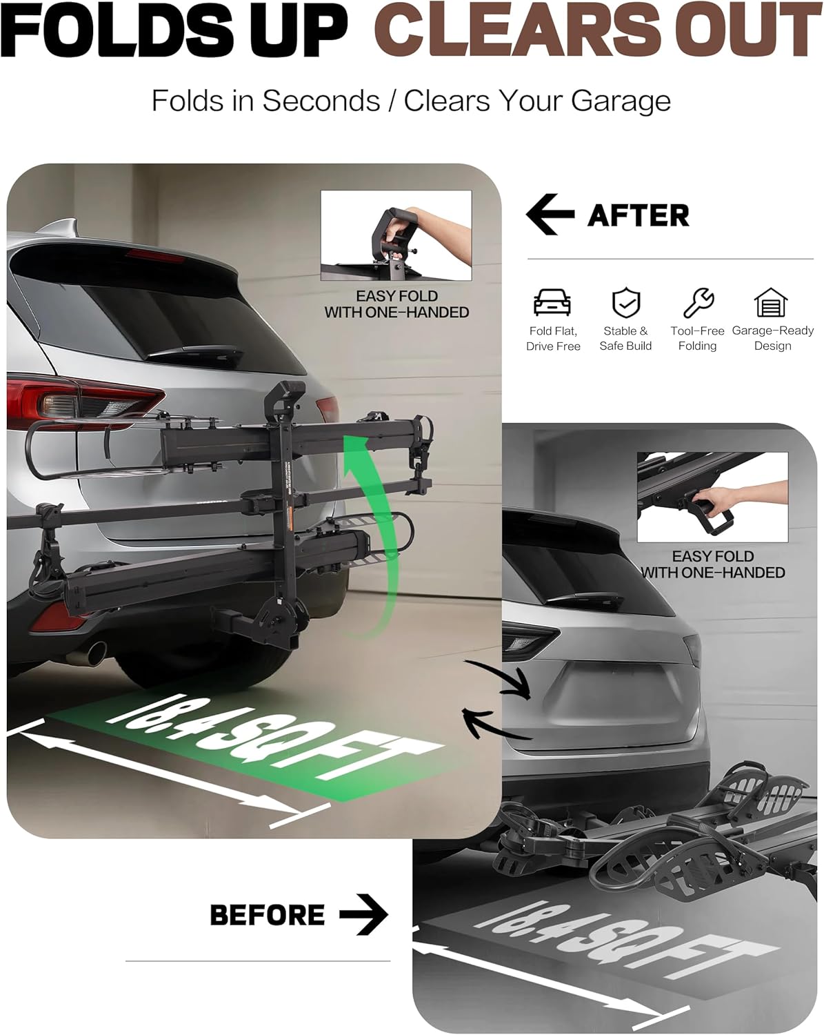 E-Bike Rack Hitch Mount Platform Style for Cars Trucks SUVs Minivans RV, fits E-Bike with Up to 5-inch Fat Tire Carrier Rack 200 lbs Capacity