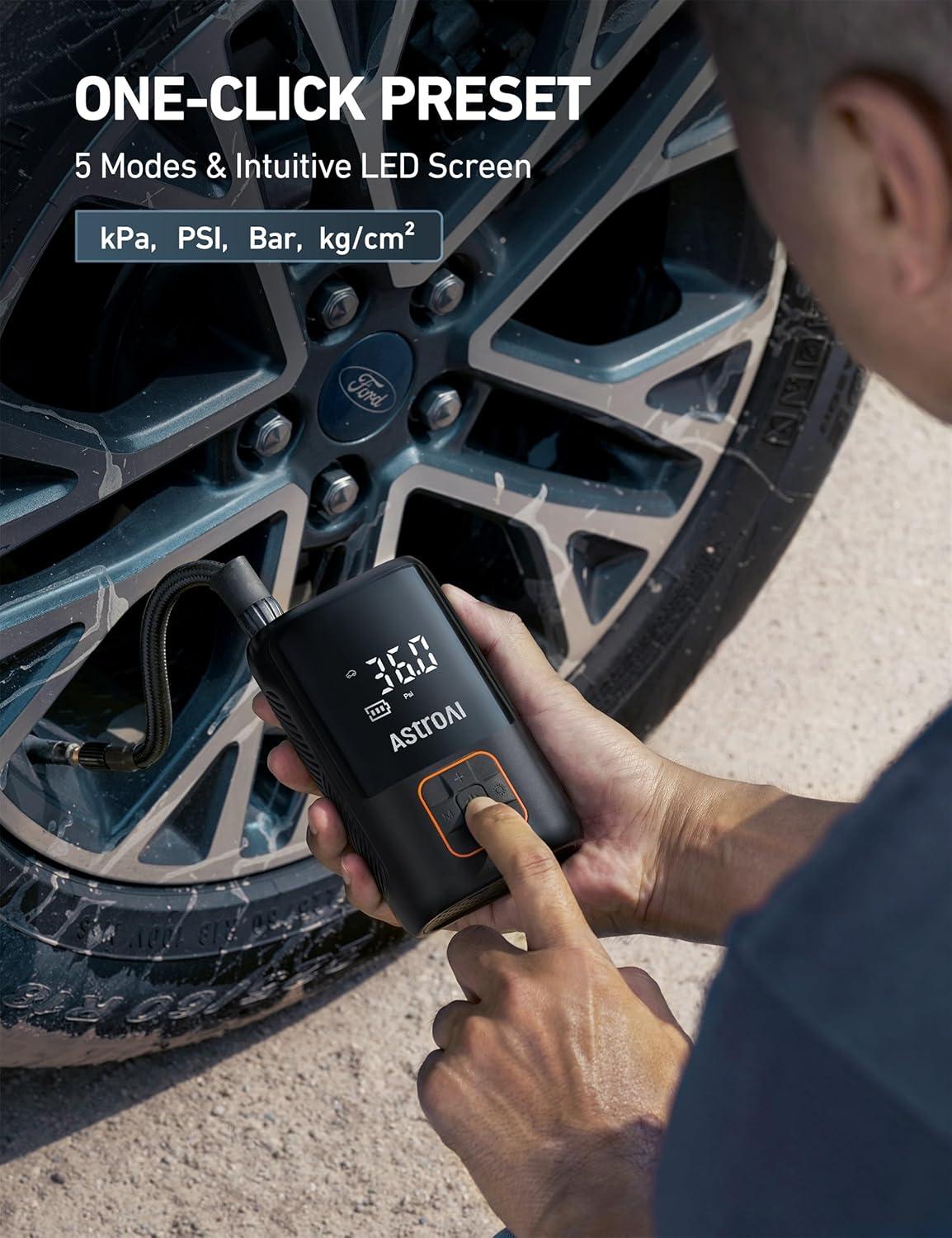 AstroAI Tire Inflator Portable Air Compressor Cordless Ultra-Lightweight Car Tire Pump 150 PSI Bike Pump with LED Lights & Digital Screen Air Pump for Cars, Motorcycles, E-Bikes, Balls-Black,Regular