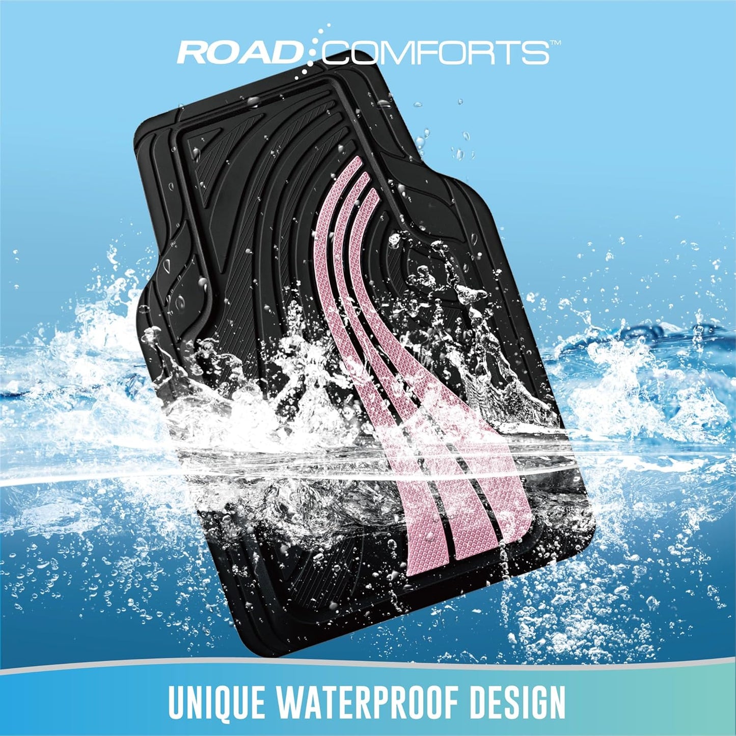 Road Comforts Car Floor Mats Full Set – Front & Rear Car Floor Mats with Aluminum Design, Anti-Slip Backing, All-Weather Protection, Trim-to-Fit Car Mats for Most Sedans, SUVs & Vans - Pink