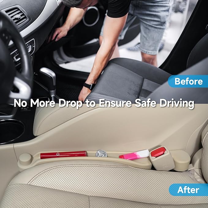 Car Seat Gap Filler Set of 2, Soft Foam Multifunctional Seat Side Gap Filler with Organizer & Hook Function, 3in1 Gap Stopper Universal Fit Car SUV Truck Fill The Gap Between Seat & Console
