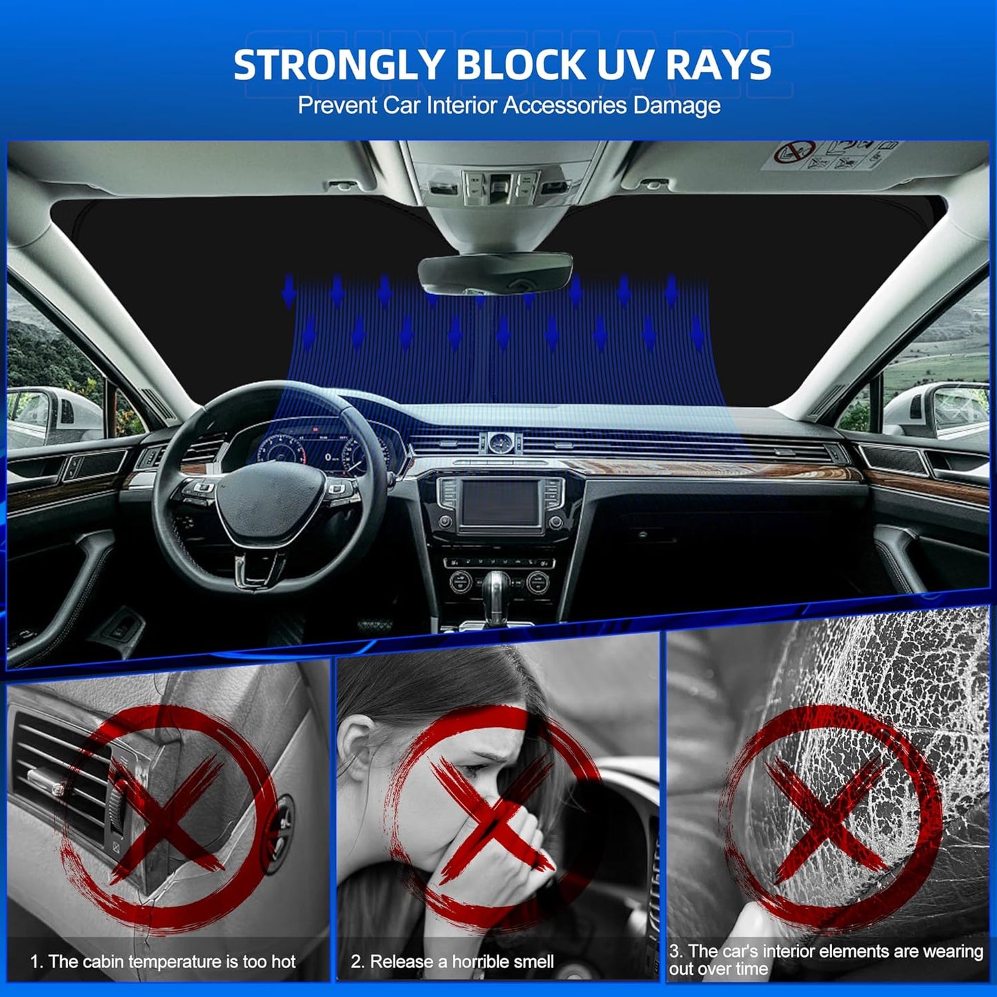 Windshield Sun Shade for Ch-evro-let/Chevy Silverado 1500 1500HD 1999-2006 Foldable Sunshade Custom Fit Front Window Car Interior Accessories Protector Blocks UV Rays