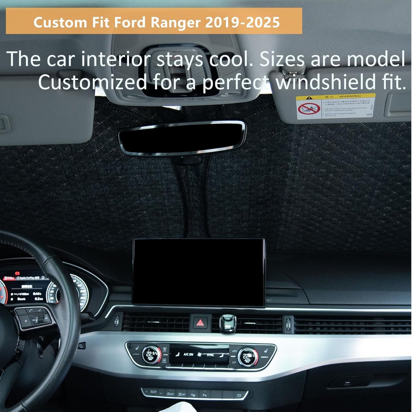 Car Windshield Sun Shade 5 Layers Thick for Ford Ranger 2019-2024 2025 Pickup Truck - Front Window Sunshade Sun Visor Accessories - Protector Vehicle Reflect UV Sun and Heat