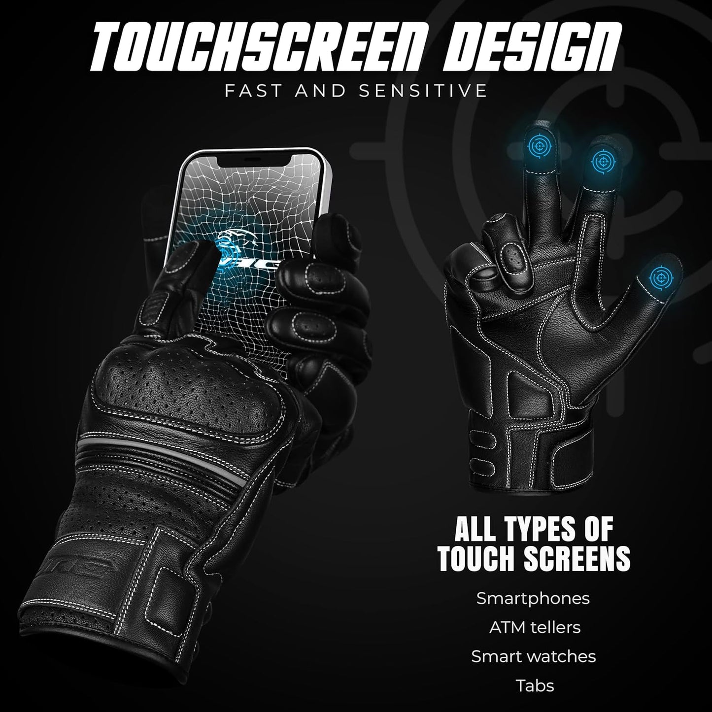 J.A.G. Motorcycle Gloves - Premium Leather Perforated Motorcycle Gloves for Men with Knuckle Protection | Touchscreen Motorbike Riding Gloves