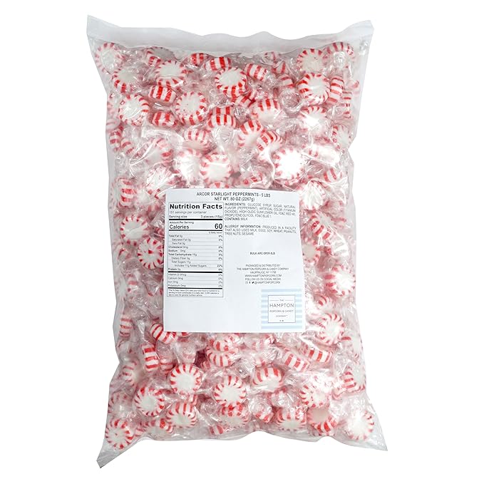 Arcor Starlight Peppermint Candy, 5 Pound Bulk Hard Candy (Approx. 375 pcs.), Individually Wrapped Peppermint, Starlight Mints