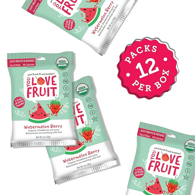 YOU LOVE FRUIT - WATERMELON BERRY All Natural Fruit Snacks, Healthy Snack Pack, Real Fruit! Gluten Free, Non GMO, Vegan, Fiber packed, Low Fat, Kosher, Variety Pack, Great For Adding To Gift Box, 1.0 oz (Pack of 12)