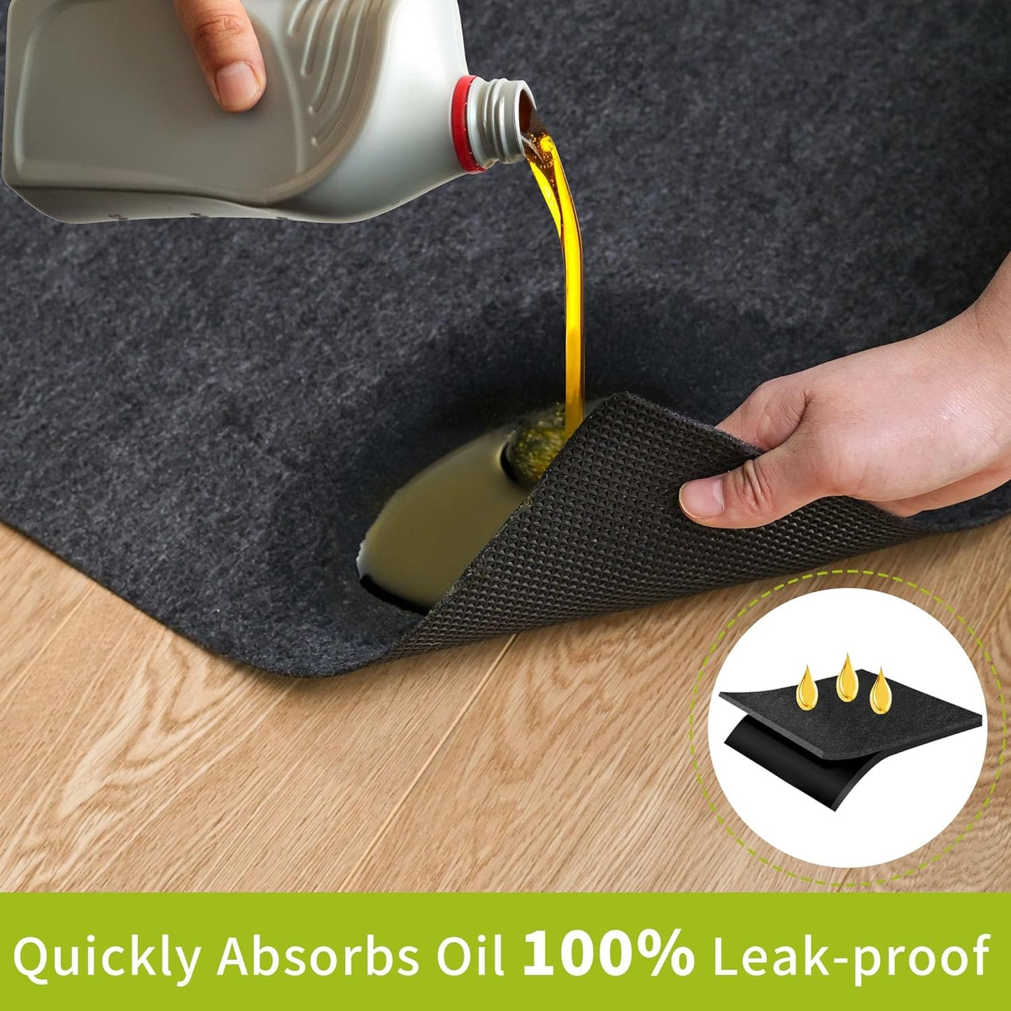 Oil Spill Mat - 96" x 60" Absorbent Oil Garage Floor Mat for Under Car - Protect Driveway from Drips, Spills, Stains, Reusable & Durable Garage Floor Protection Mat with Waterproof Backing