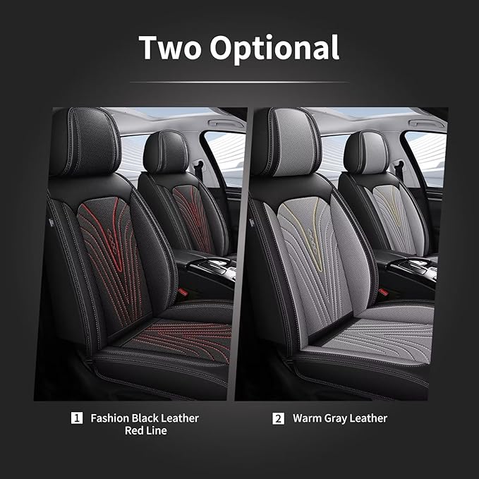 2 Front Car Seat Cover Fit for Nissan Frontier 2009-2024 2025 Faux Leather Seat Cover Cushion Protector Breathable Waterproof Compatible Airbag (2 Seats& Red Line)