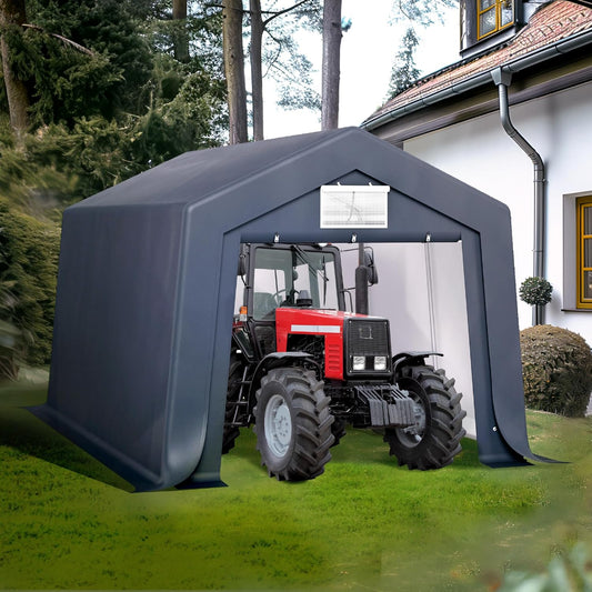 PHI VILLA 10'X15'*8.7' Outdoor Portable Storage Shelter Shed Garage with 2 Roll up Zipper Doors & Vents Carport for Motorcycle Waterproof and UV Resistant Anti-Snow Portable Garage Kit Tent, Gray