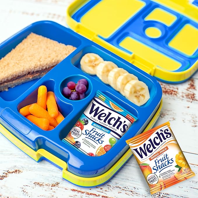 Welch's Fruit Snacks, Mixed Fruit & Mango Peach Snack Box, Gluten Free, 0.8oz Snack Packs (Pack of 60)