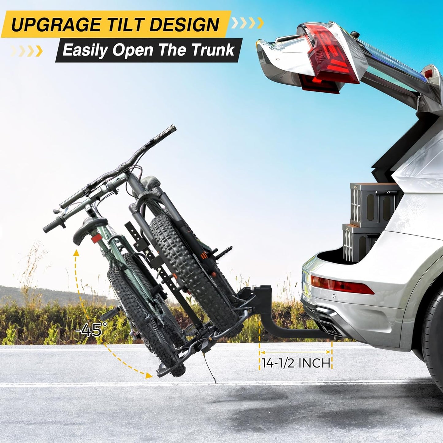 Hitch Bike Rack,Wobble Free Smart Tilting Folding Bicycle Car Racks for Standard,Fat Tire Ebike Rack for Tow Hitch, 2-Bike 200 lbs Capacity, Fit 2 inch Receiver