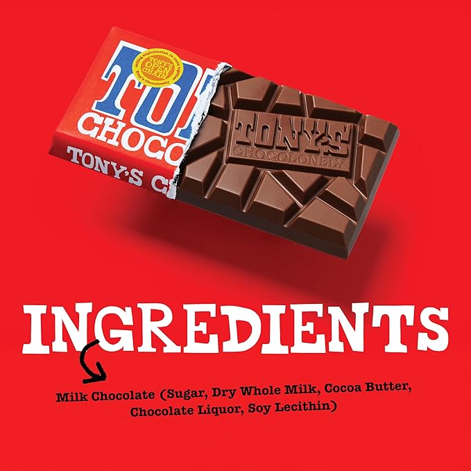 Tony’s Chocolonely Belgian Milk Chocolate Candy Bar, Pure Chocolate Bars for Snacks, Party Favors, Gifts, or Gift Basket, 32% Cacao, Made From Quality Fairtrade Cocoa, 4 Bars, 6.35 Oz Each