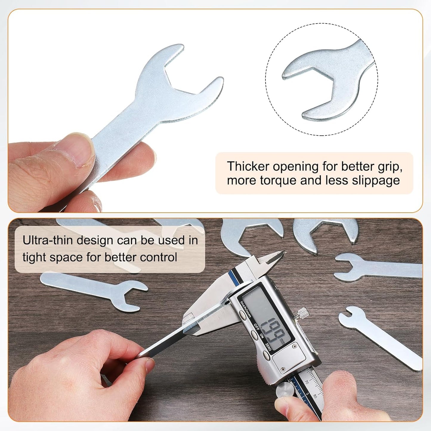 HARFINGTON 10pcs Small Wrench Open End Wrench 22x126x2.8mm Metric U-Shaped Single Open Ended Spanner Super Thin Small Flat Head Galvanizing Wrench for Automotive Repair Furniture Assembly