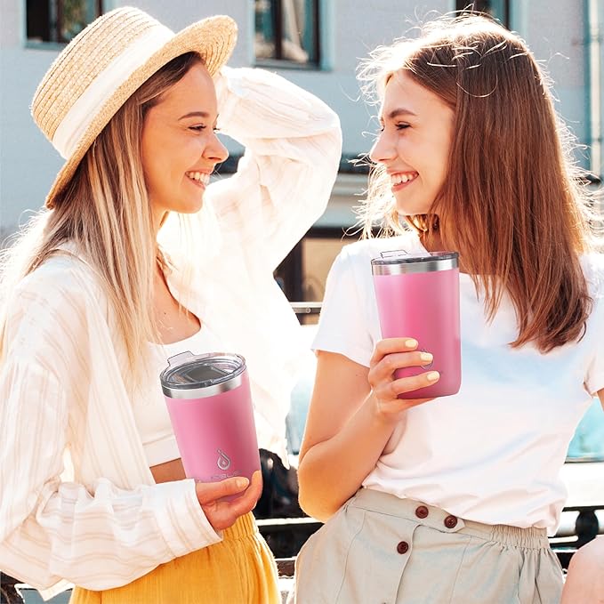Ideus 20 oz Tumbler, Travel Coffee Mug with Splash Proof Sliding Lid, Double Wall Stainless Steel Vacuum Insulated Coffee Mug for Home and Office, Keep Beverages Hot or Cold, Pink
