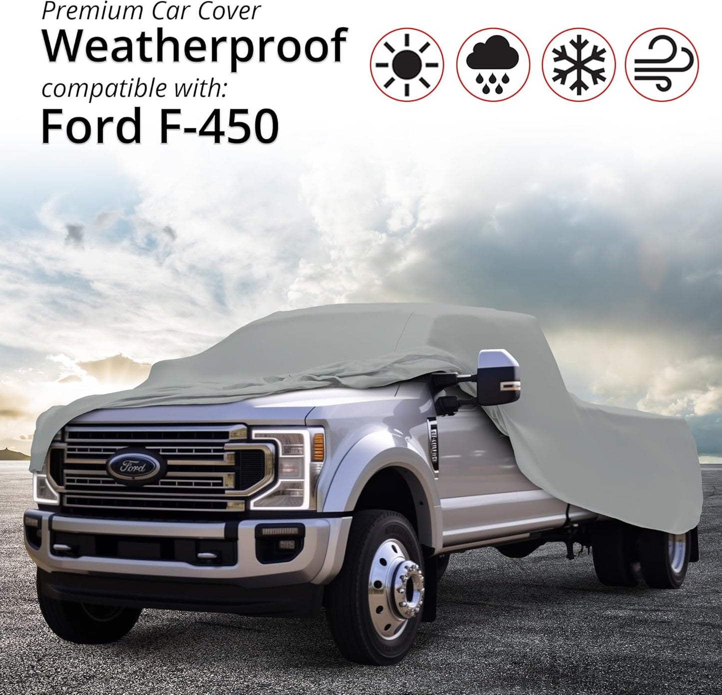 Car Covers Weatherproof Max Truck Cover & Warranty Compatible with Ford 1961-2022 F-450 Crew Cab ~8' & Shell– Outdoor Cover, Prevents Theft with Cable Lock