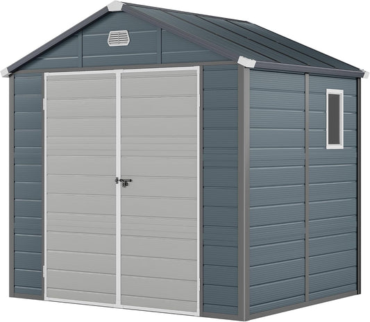 YITAHOME 8x6.2FT Outdoor Storage Shed w/o Floor, All-Weather Plastic Shed with Lockable Doors, Window & Vents, Plastic Tool Shed for Backyard, Patio, Poolside, Lawn, Gray